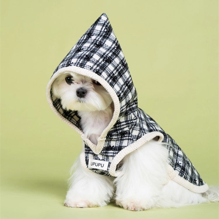 Warm Bow & Grid Dog Hoodie Sweater