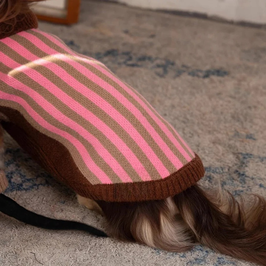 Dachshund Striped Turtleneck Warm Dog Jumper