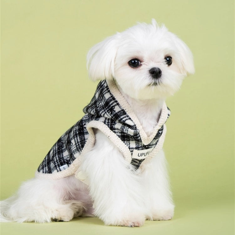 Warm Bow & Grid Dog Hoodie Sweatshirt