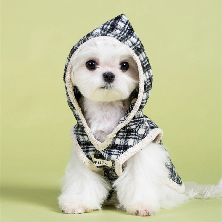Warm Bow & Grid Dog Hoodie Sweatshirt