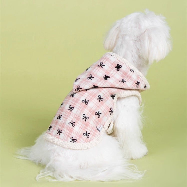 Warm Bow & Grid Dog Hoodie Sweatshirt