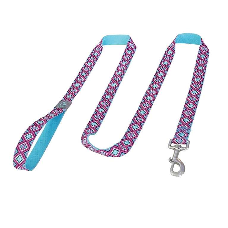 Jacquard Nylon Dog Leash Blue-Pink Duo / M (1.8m*2.5cm)