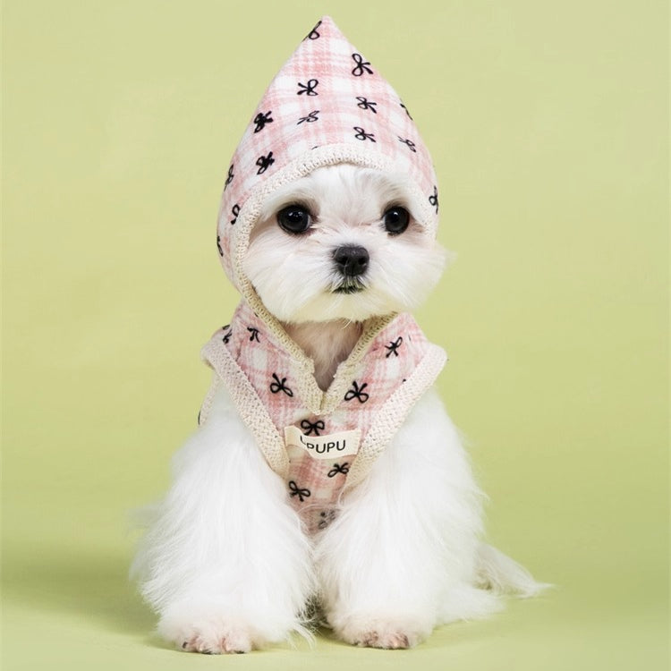 Warm Bow & Grid Dog Hoodie Sweater