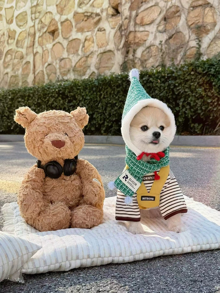 Pet Christmas Outfit with Scarf and Hat