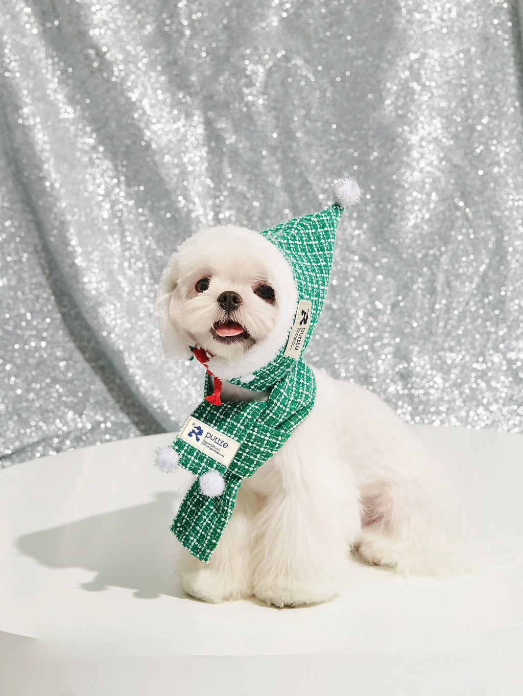Designer Pet Christmas Outfit with Detachable Hat & Scarf for Dog & Cat Cozy Christmas Winter Apparel Green 2-1
