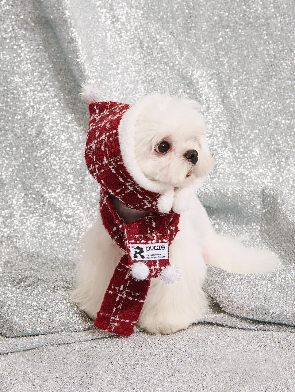 Designer Pet Christmas Outfit with Detachable Hat & Scarf for Dog & Cat Cozy Christmas Winter Apparel Red 1-1