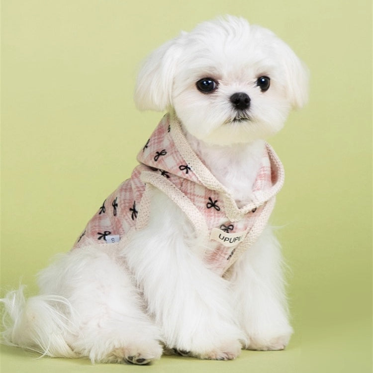 Warm Bow & Grid Dog Hoodie Sweatshirt
