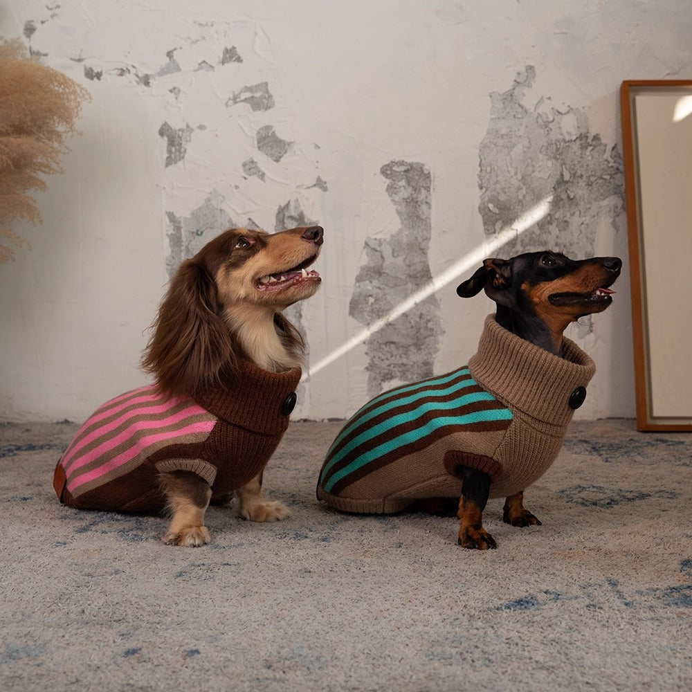 Dachshund Striped Turtleneck Warm Dog Jumper