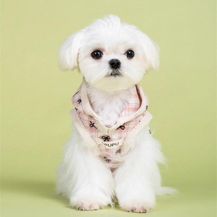 Warm Bow & Grid Dog Hoodie Sweatshirt