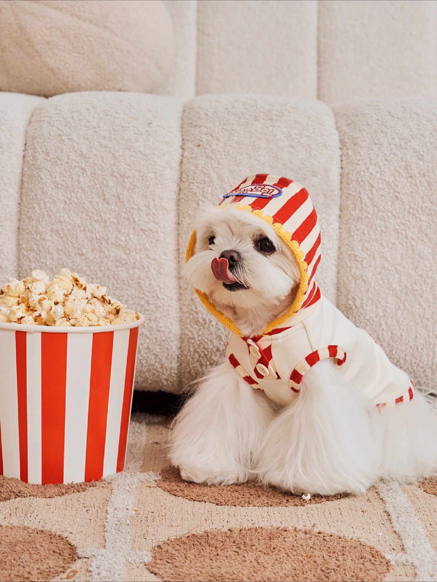 Popcorn Warm Cotton Pet Hoodie Sweatshirt Red-White / XL